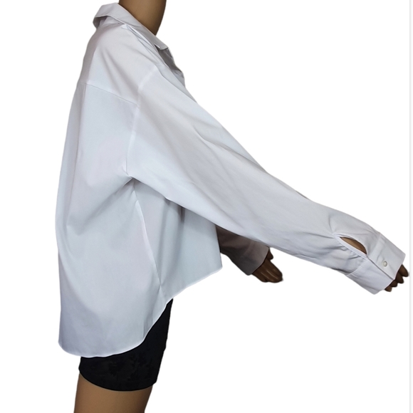 White Formal casual Shirt Long Sleeve Sz 10 Cotton Oversized Tops Blouse button - Picture 5 of 14